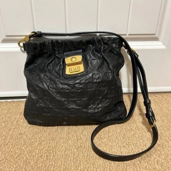Marc by Marc Jacobs Leather Dreamy Letter Embossed Crossbody Bag Black - Picture 2 of 15